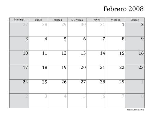 La hoja de ejercicios de Calendario Mensual de 2008 Página 2