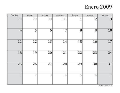 La hoja de ejercicios de Calendario Mensual de 2009