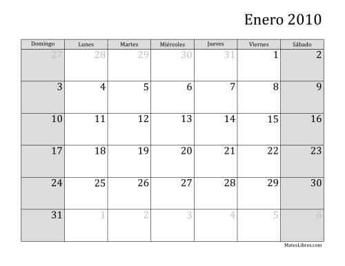 La hoja de ejercicios de Calendario Mensual de 2010