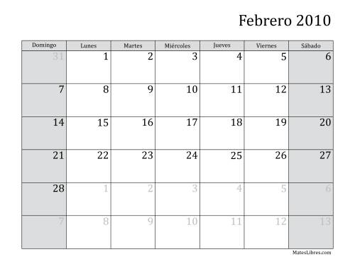 La hoja de ejercicios de Calendario Mensual de 2010 Página 2