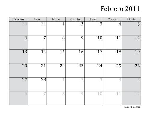 La hoja de ejercicios de Calendario Mensual de 2011 (2011) Página 2