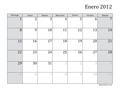 La hoja de ejercicios de Calendario Mensual de 2012