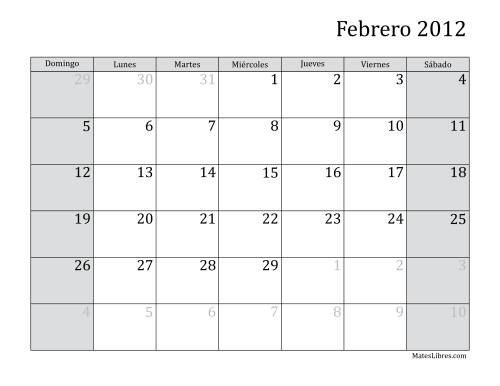 La hoja de ejercicios de Calendario Mensual de 2012 Página 2