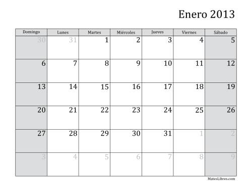 La hoja de ejercicios de Calendario Mensual de 2013