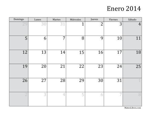 La hoja de ejercicios de Calendario Mensual de 2014 (2014)