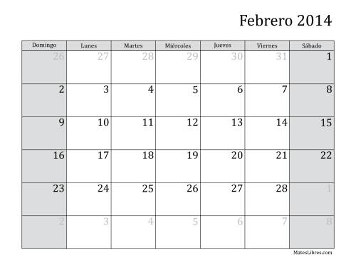La hoja de ejercicios de Calendario Mensual de 2014 (2014) Página 2