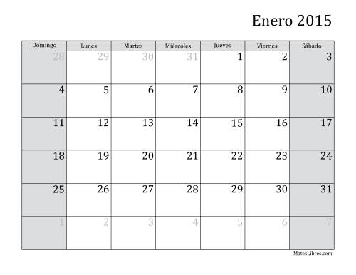 La hoja de ejercicios de Calendario Mensual de 2015