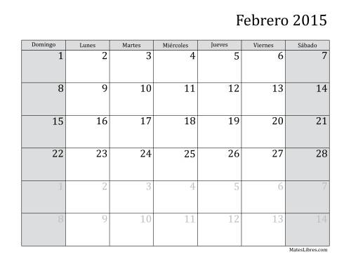 La hoja de ejercicios de Calendario Mensual de 2015 Página 2