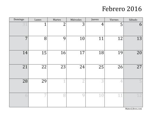 La hoja de ejercicios de Calendario Mensual de 2016 Página 2