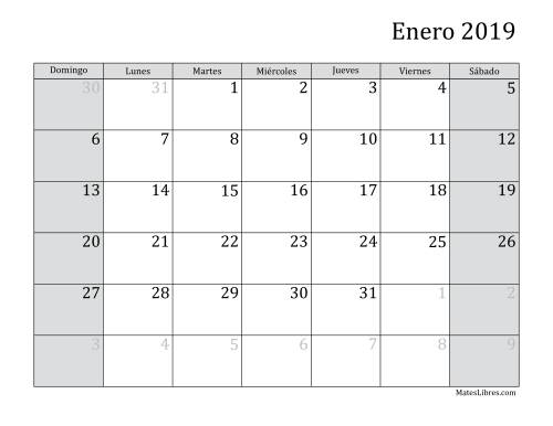 La hoja de ejercicios de Calendario Mensual de 2019