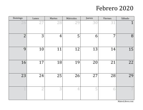 La hoja de ejercicios de Calendario Mensual de 2020 Página 2