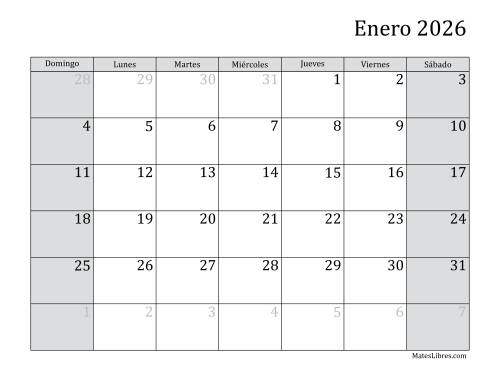 La hoja de ejercicios de Calendario Mensual de 2026