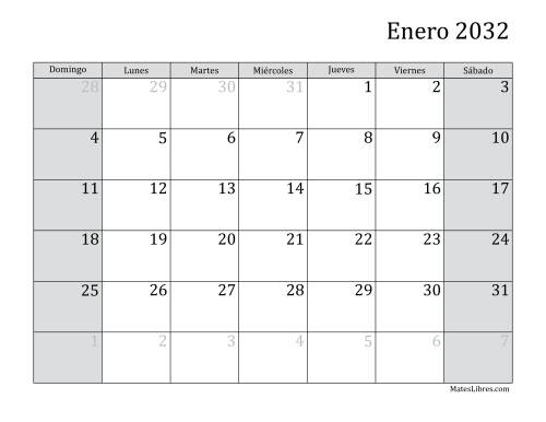 La hoja de ejercicios de Calendario Mensual de 2032