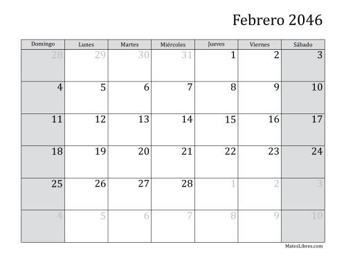 La hoja de ejercicios de Calendario Mensual de 2046 Página 2