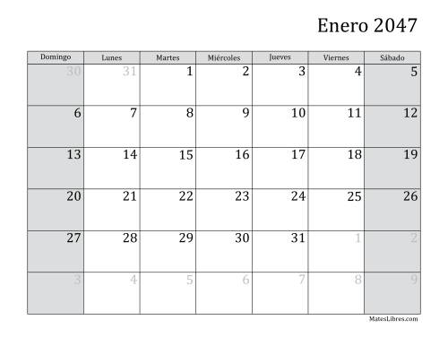 La hoja de ejercicios de Calendario Mensual de 2047