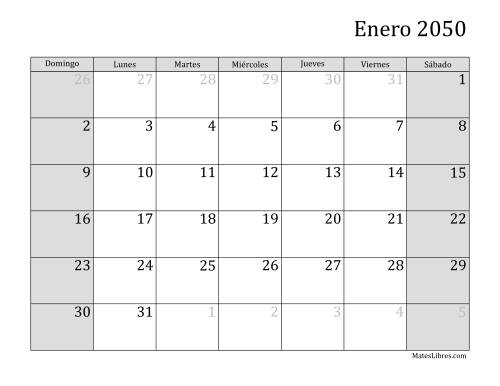 La hoja de ejercicios de Calendario Mensual de 2050 (2050)