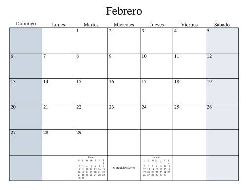 La hoja de ejercicios de Calendario Mensual Rellenable General bisiesto con el 1 de Enero que cae en Sábado (Formato de Domingo a Sábado) (Sábado) Página 2