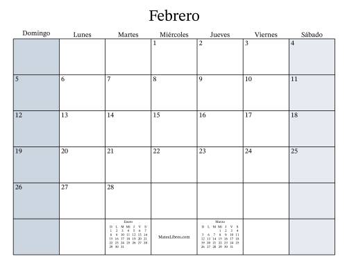 La hoja de ejercicios de Calendario Mensual Rellenable General con el 1 de Enero que cae en Domingo (Formato de Domingo a Sábado) (Domingo) Página 2
