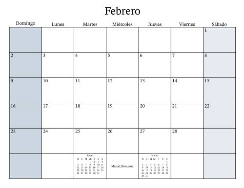 La hoja de ejercicios de Calendario Mensual Rellenable General con el 1 de Enero que cae en Miércoles (Formato de Domingo a Sábado) (Miércoles) Página 2