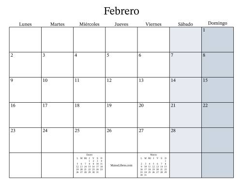 La hoja de ejercicios de Calendario Mensual Rellenable General con el 1 de Enero que cae en Jueves (Formato de Lunes a Domingo) (Jueves) Página 2