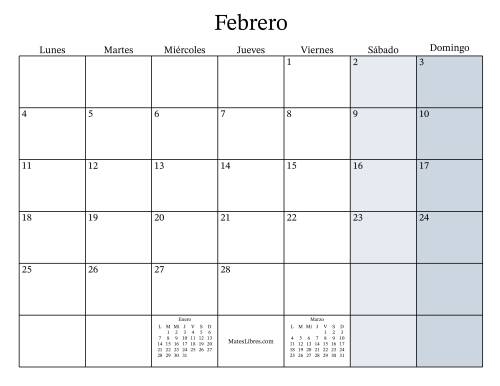La hoja de ejercicios de Calendario Mensual Rellenable General con el 1 de Enero que cae en Martes (Formato de Lunes a Domingo) (Martes) Página 2