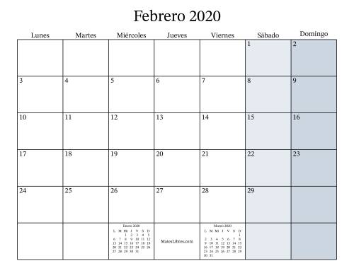 La hoja de ejercicios de Calendario Mensual Rellenable del Año 2020 con el Lunes como primer día (2020) Página 2