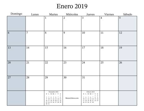 La hoja de ejercicios de Calendario Mensual Rellenable del Año 2019 (2019)