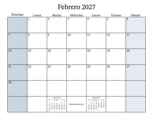 La hoja de ejercicios de Calendario Mensual Rellenable del Año 2027 (2027) Página 2