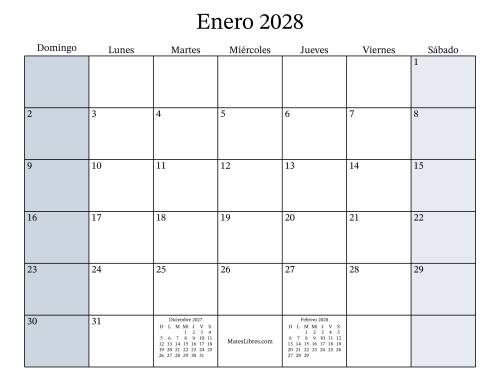 La hoja de ejercicios de Calendario Mensual Rellenable del Año 2028 (2028)