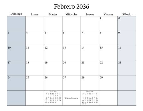 La hoja de ejercicios de Calendario Mensual Rellenable del Año 2036 (2036) Página 2
