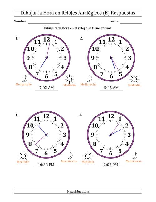La hoja de ejercicios de Representar la Hora en Relojes Analógicos de 12 Horas en Intervalos de 1 Minuto (4 Relojes Grandes) (E) Página 2
