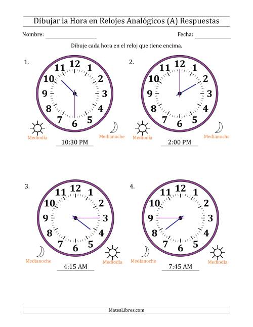 La hoja de ejercicios de Representar la Hora en Relojes Analógicos de 12 Horas en Intervalos de 15 Minuto (4 Relojes Grandes) (Todas) Página 2