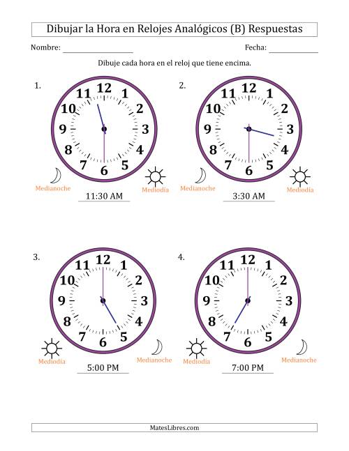 La hoja de ejercicios de Representar la Hora en Relojes Analógicos de 12 Horas en Intervalos de 30 Minuto (4 Relojes Grandes) (B) Página 2