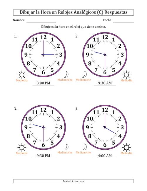 La hoja de ejercicios de Representar la Hora en Relojes Analógicos de 12 Horas en Intervalos de 30 Minuto (4 Relojes Grandes) (C) Página 2