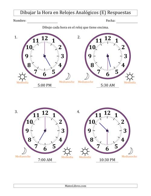La hoja de ejercicios de Representar la Hora en Relojes Analógicos de 12 Horas en Intervalos de 30 Minuto (4 Relojes Grandes) (E) Página 2