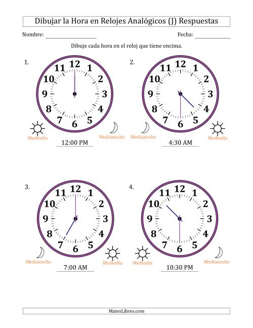 La hoja de ejercicios de Representar la Hora en Relojes Analógicos de 12 Horas en Intervalos de 30 Minuto (4 Relojes Grandes) (J) Página 2
