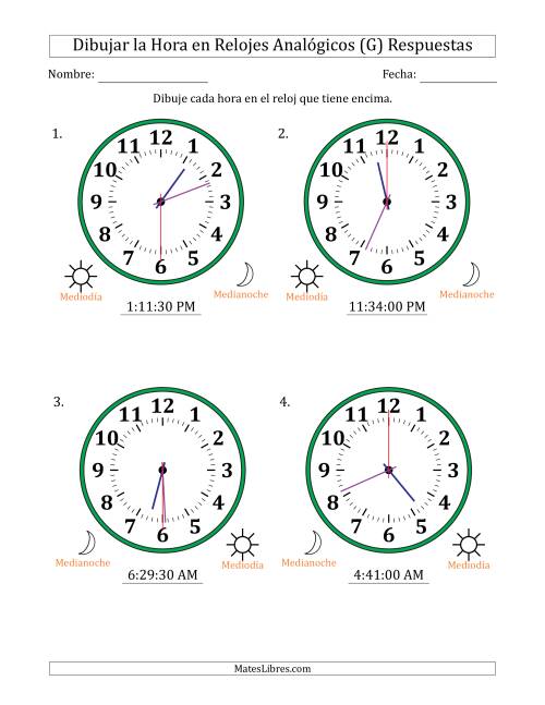 La hoja de ejercicios de Representar la Hora en Relojes Analógicos de 12 Horas en Intervalos de 30 Segundo (4 Relojes Grandes) (G) Página 2