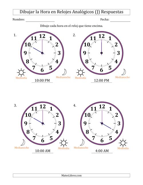 La hoja de ejercicios de Representar la Hora en Relojes Analógicos de 12 Horas en Intervalos de 1 Hora (4 Relojes Grandes) (J) Página 2