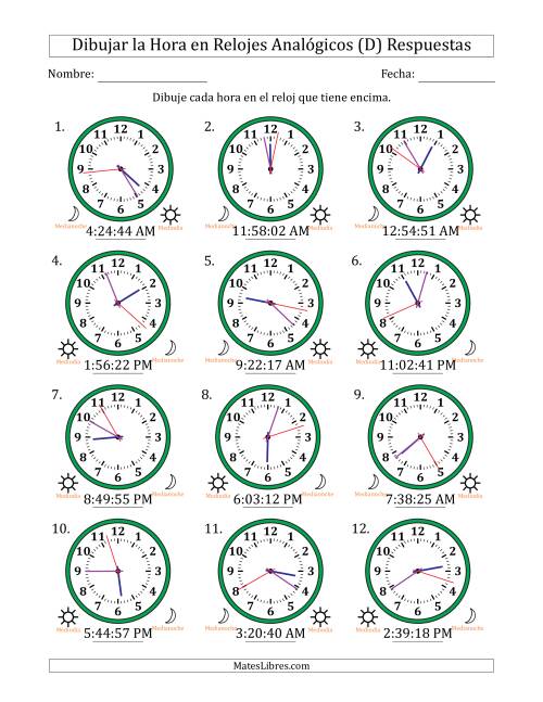 La hoja de ejercicios de Representar la Hora en Relojes Analógicos de 12 Horas en Intervalos de 1 Segundo (12 Relojes) (D) Página 2