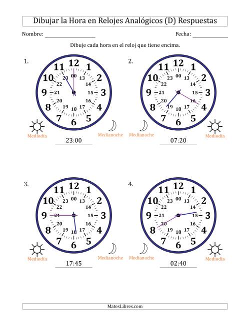 La hoja de ejercicios de Representar la Hora en Relojes Analógicos de 24 Horas en Intervalos de 5 Minuto (4 Relojes Grandes) (D) Página 2