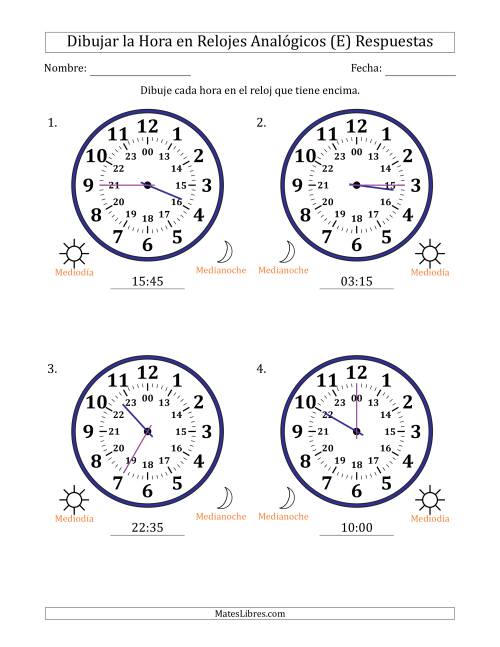 La hoja de ejercicios de Representar la Hora en Relojes Analógicos de 24 Horas en Intervalos de 5 Minuto (4 Relojes Grandes) (E) Página 2