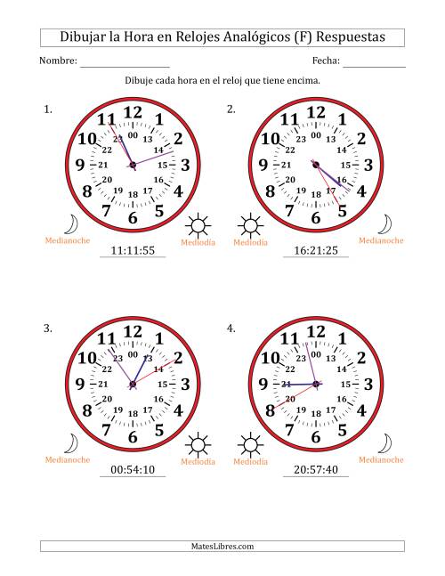 La hoja de ejercicios de Representar la Hora en Relojes Analógicos de 24 Horas en Intervalos de 5 Segundo (4 Relojes Grandes) (F) Página 2