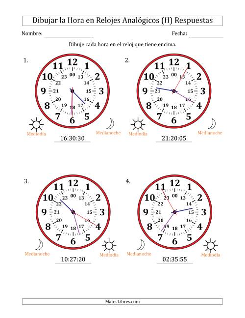 La hoja de ejercicios de Representar la Hora en Relojes Analógicos de 24 Horas en Intervalos de 5 Segundo (4 Relojes Grandes) (H) Página 2