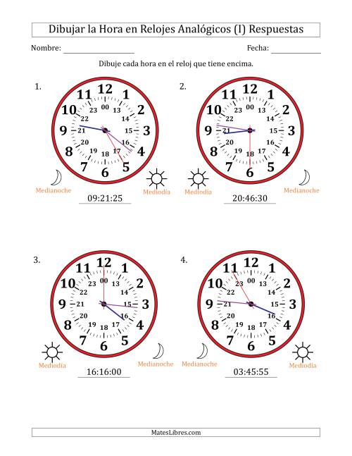 La hoja de ejercicios de Representar la Hora en Relojes Analógicos de 24 Horas en Intervalos de 5 Segundo (4 Relojes Grandes) (I) Página 2