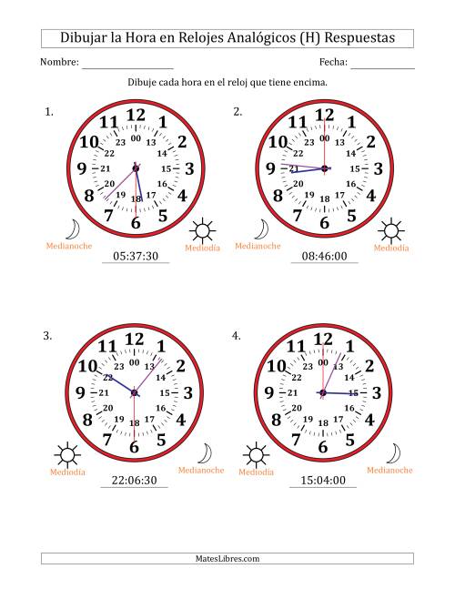 La hoja de ejercicios de Representar la Hora en Relojes Analógicos de 24 Horas en Intervalos de 30 Segundo (4 Relojes Grandes) (H) Página 2