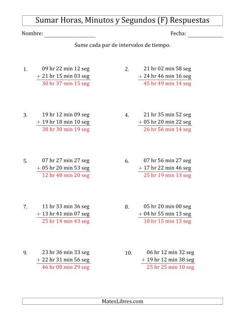 La hoja de ejercicios de Sumar Intervalos de Tiempo en Horas, Minutos y Segundos (Formato Largo) (F) Página 2