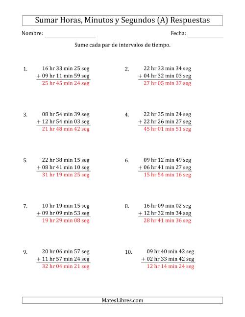 La hoja de ejercicios de Sumar Intervalos de Tiempo en Horas, Minutos y Segundos (Formato Largo) (Todas) Página 2