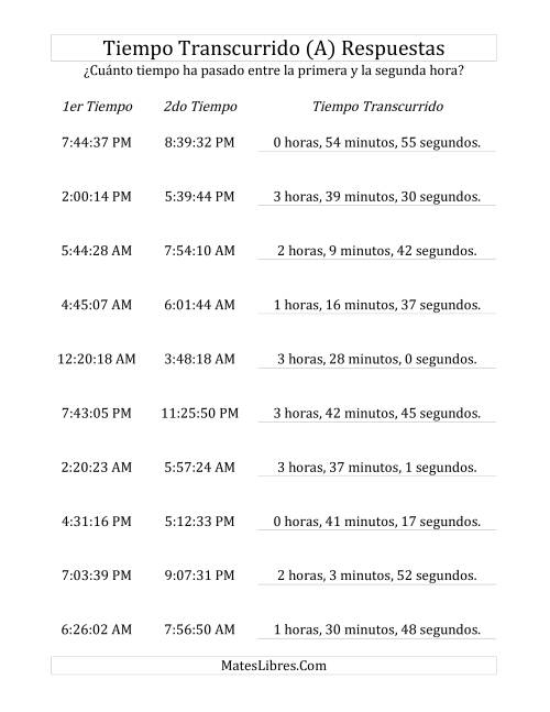 La hoja de ejercicios de Medir Tiempo Transcurrido, Hasta 5 Horas en Intervalos de 1 Minuto y 1 Segundo (A) Página 2