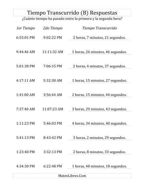 La hoja de ejercicios de Medir Tiempo Transcurrido, Hasta 5 Horas en Intervalos de 1 Minuto y 1 Segundo (B) Página 2
