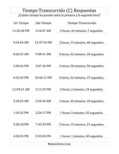 La hoja de ejercicios de Medir Tiempo Transcurrido, Hasta 5 Horas en Intervalos de 1 Minuto y 1 Segundo (C) Página 2